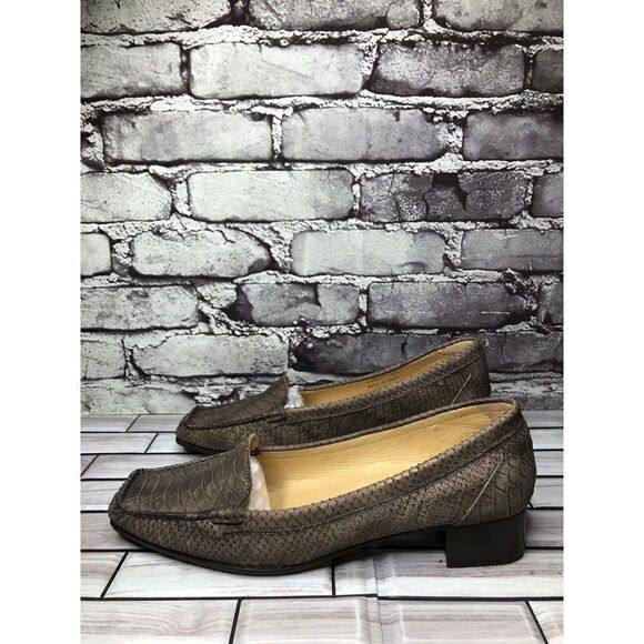 Lloyd Vibram Bronze Shimmer Leather SnakeSkin Designer Loafers Women Sz 41EU/10M - Picture 4 of 16